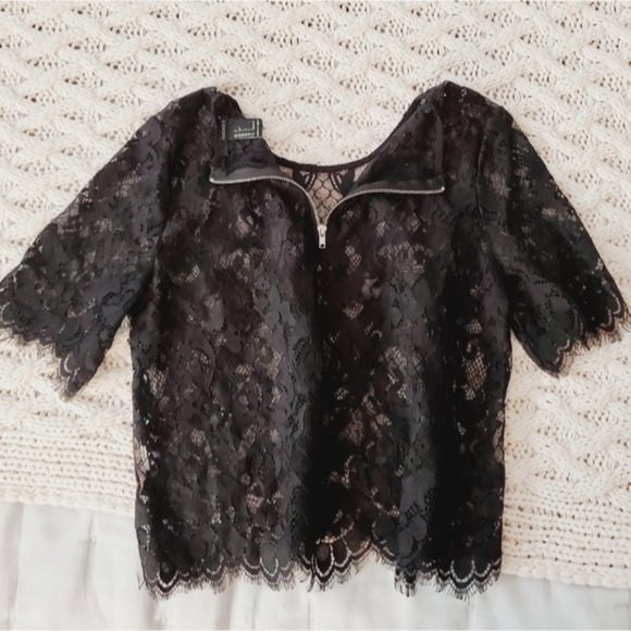 Forever 21 Short Sleeved Lace Scalloped Top- Black- Size S - Nwot - Picture 6 of 16